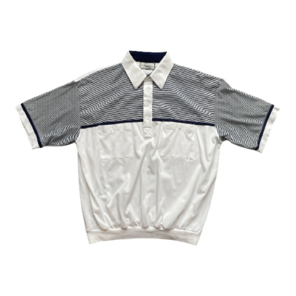 Classics by Palmland Polo, White w/ Blue Stripes, Size Large
